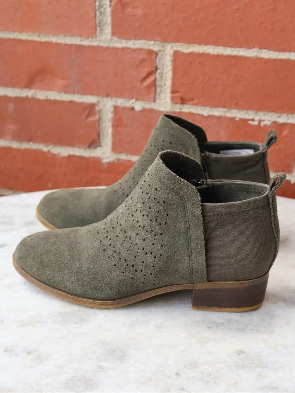 Toms Deia Forest Suede Perforated Ankle Booties.